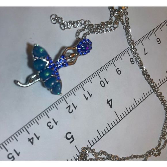 STUNNING BLUE OPAL N SAPPHIRE ON SILVER BALLERINA NECKLACE - Picture 4 of 5